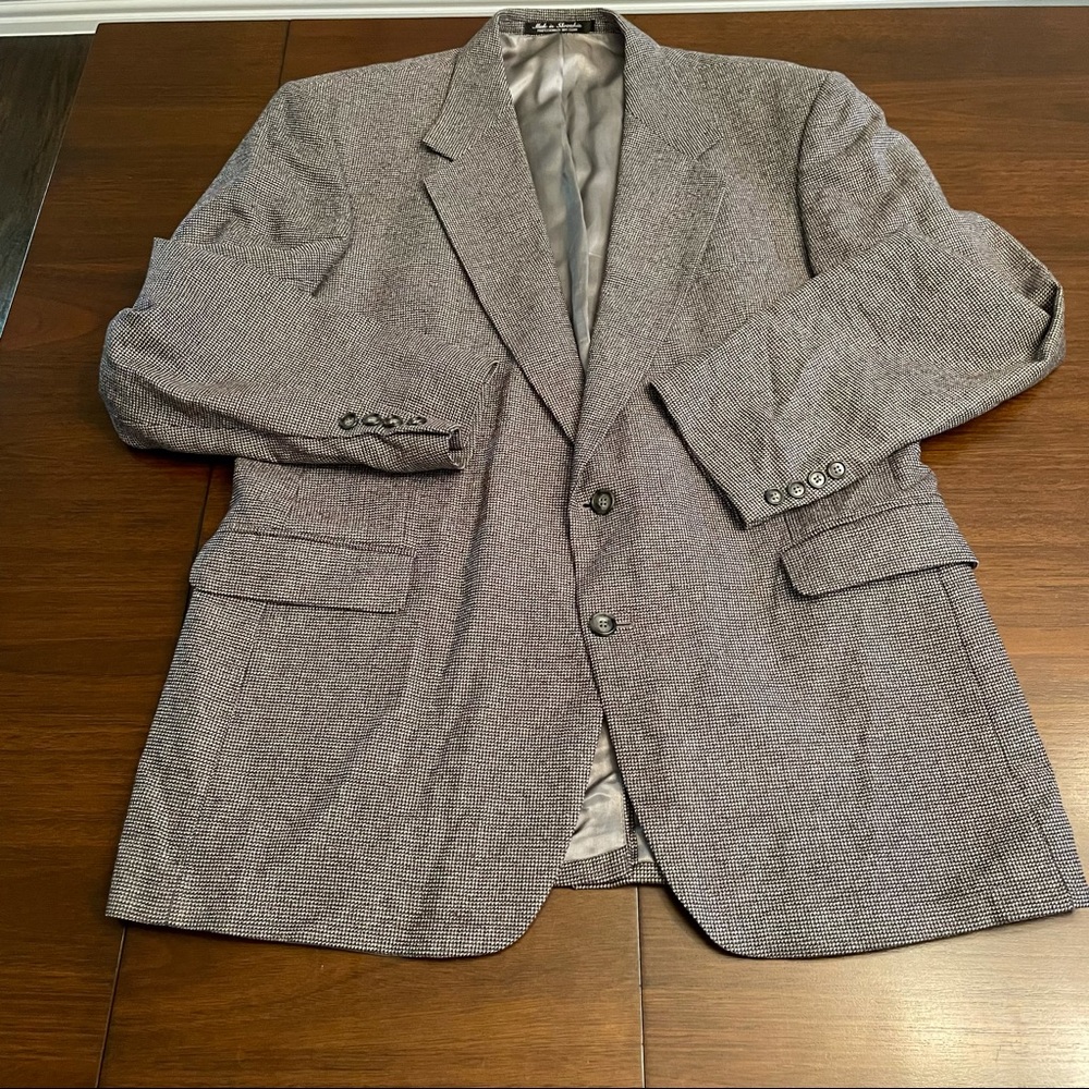 Tailors Row Deansgate Men Blazer Suit Jacket Silk / Wool Gray Houndstooth 44L